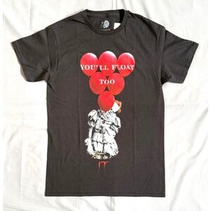 IT Movie Pennywise You'll Float Too Black Graphic T-Shirt Mens Small Horror Tee